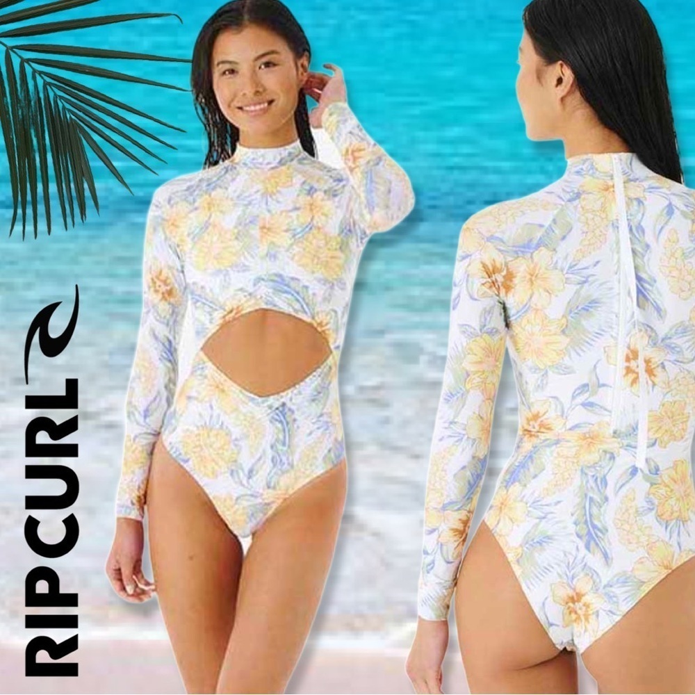 Rip Curl  Always Summer Long Sleeve Surf Suit White and Yellow Floral Rashguard